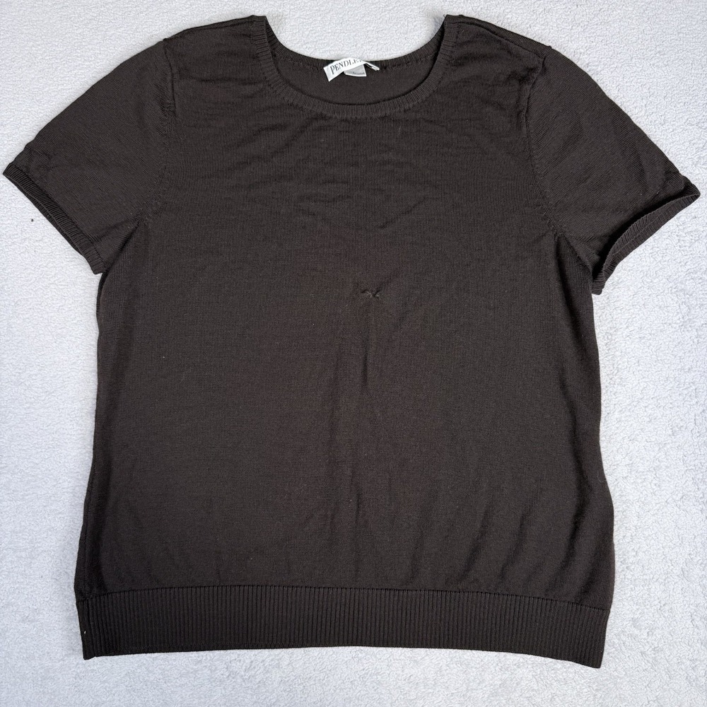 Pendleton 100% Merino Wool Short Sleeve Top Sweater Brown Size Large